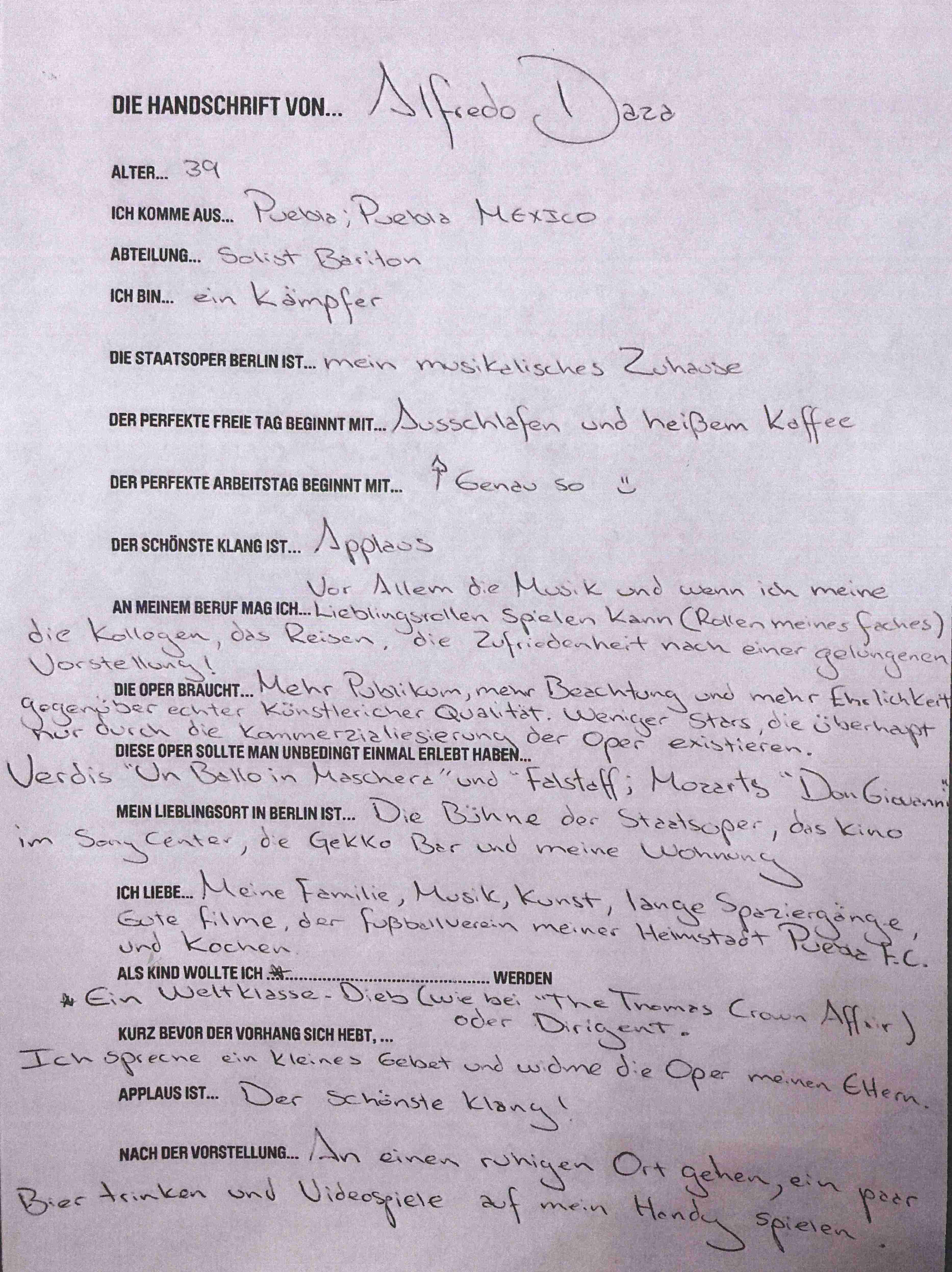 Die Handschrift von... Alfredo Daza